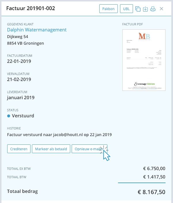 Opnieuw de factuur versturen