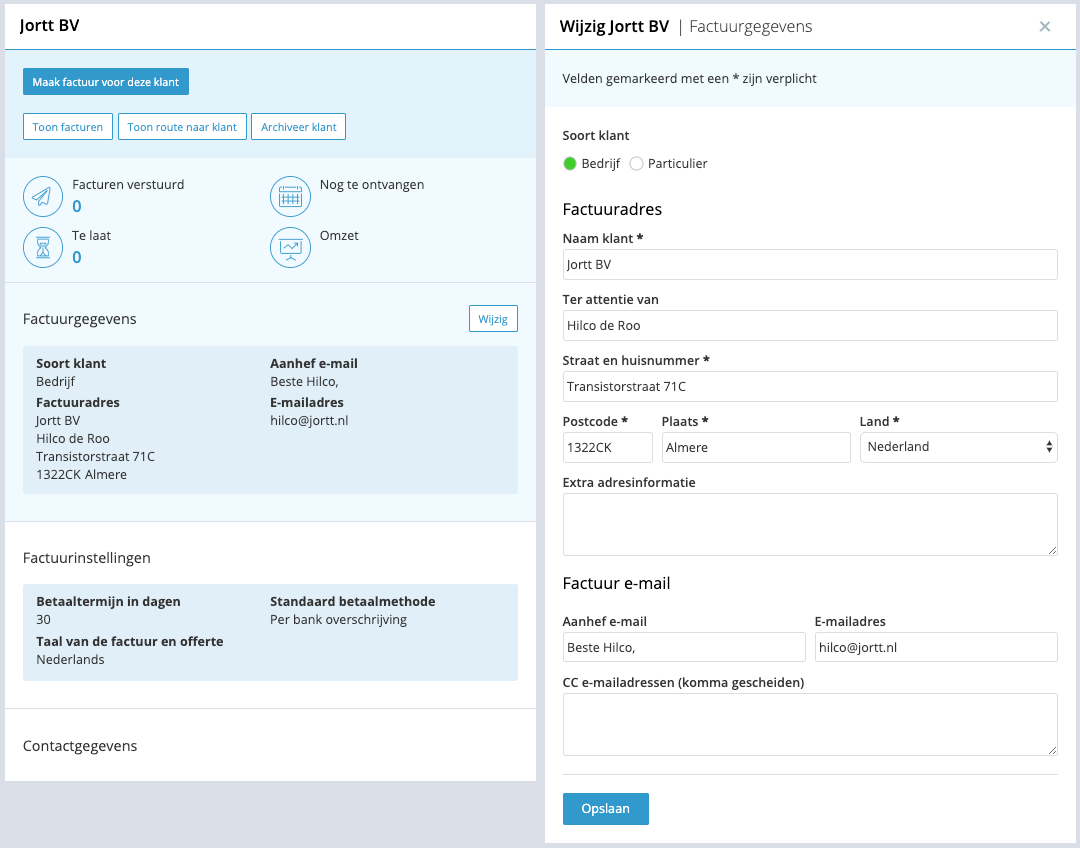 Aanpassingen in klantenscherm