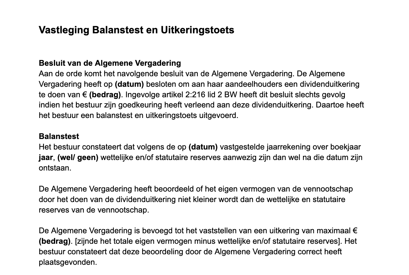 Balanstest en uitkeringstoets