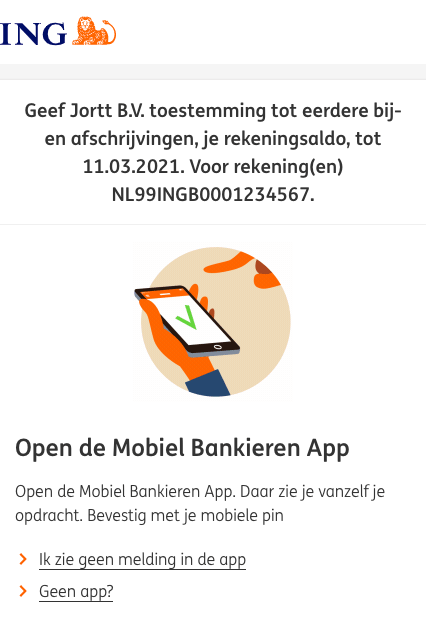 Kopeling ING mobiel bankieren app