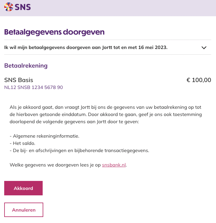 Kopeling SNS mobiel bankieren app