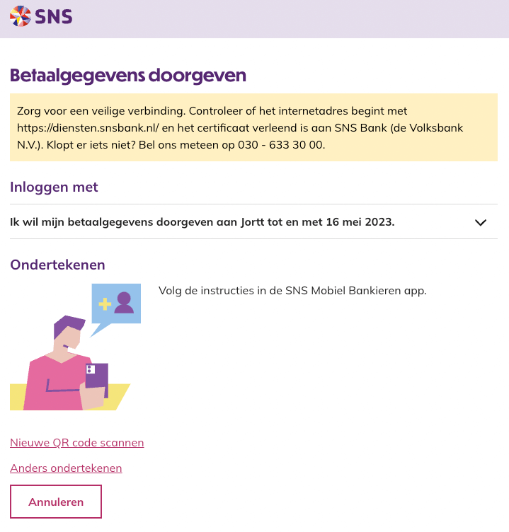 Kopeling SNS mobiel bankieren app