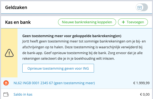 Bankkoppeling toestemming vernieuwen