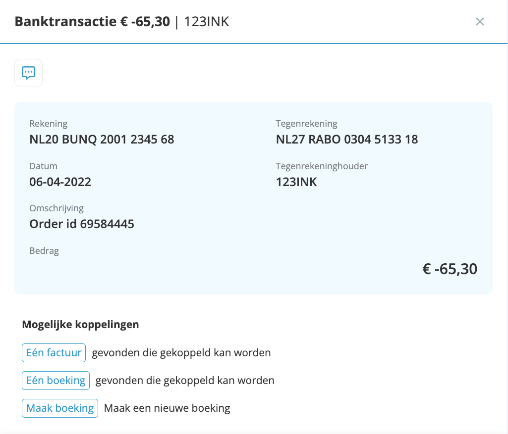 Banktransactie met de drie mogelijke koppelingen
