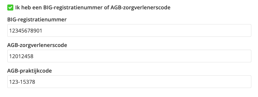 Zorgnummers en codes