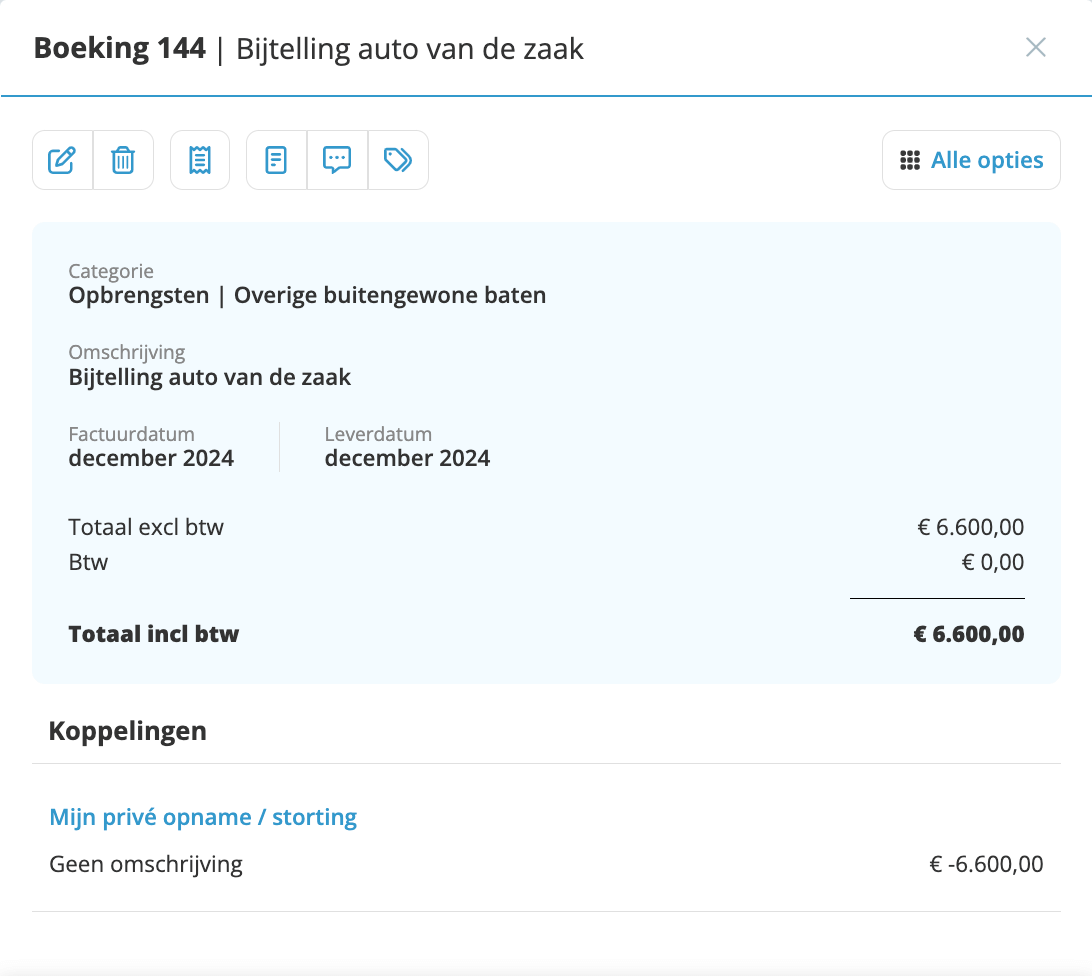 bijtelling auto boeken in boekhoudprogramma