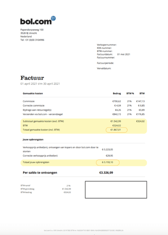 bol.com kosten in boekhoudprogramma