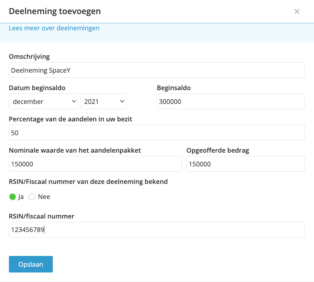 Deelneming toevoegen in je boekhouding