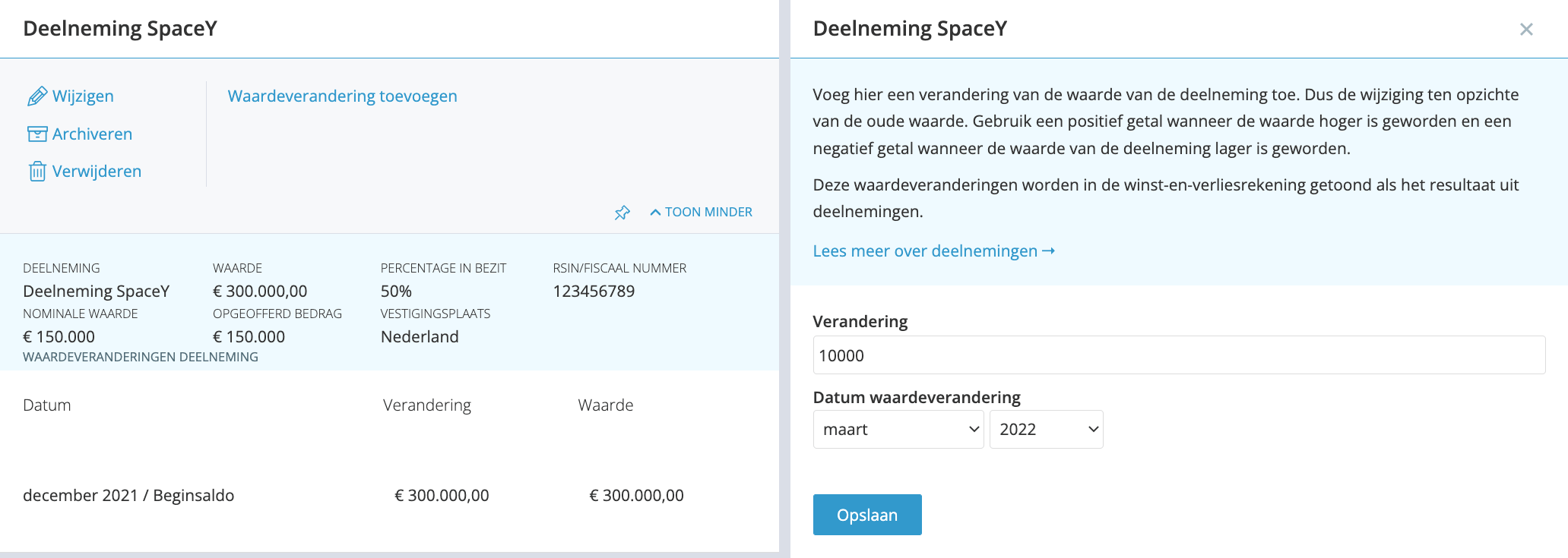 Deelneming waardeverandering in je boekhouding