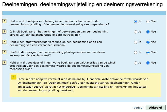 deelnemingen aangeven bij de Belastingdienst