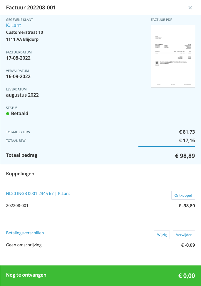 factuur betalingsverschil