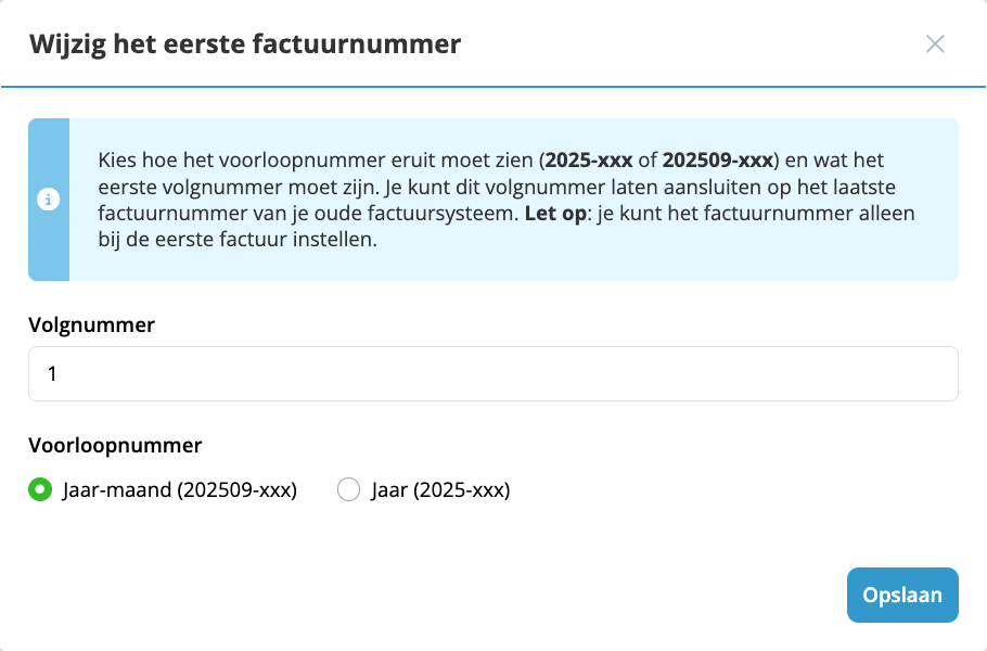 Stel je eerste factuurnummer