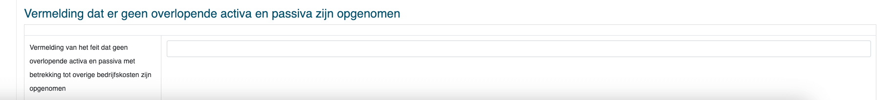 Geen overlopende passiva en activa