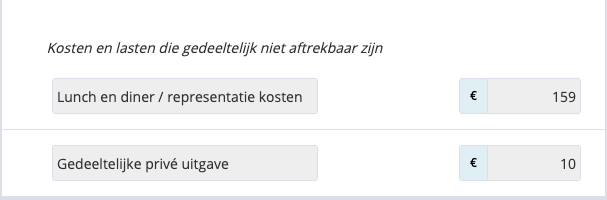 boekhoudprogramma kosten en lasten die gedeeltelijk niet aftrekbaar zijn