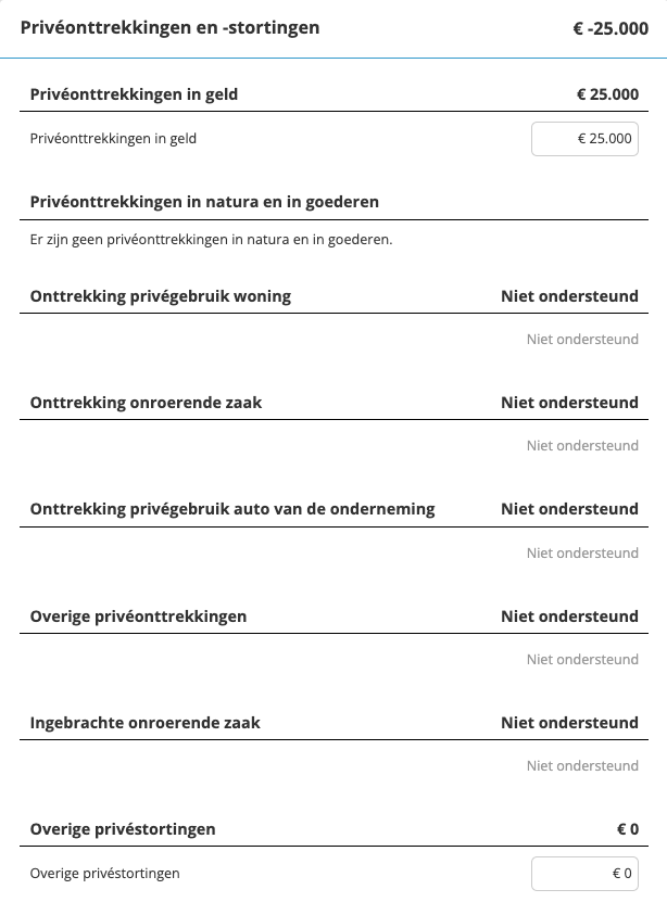 boekhoudprogramma Privéonttrekkingen in geld