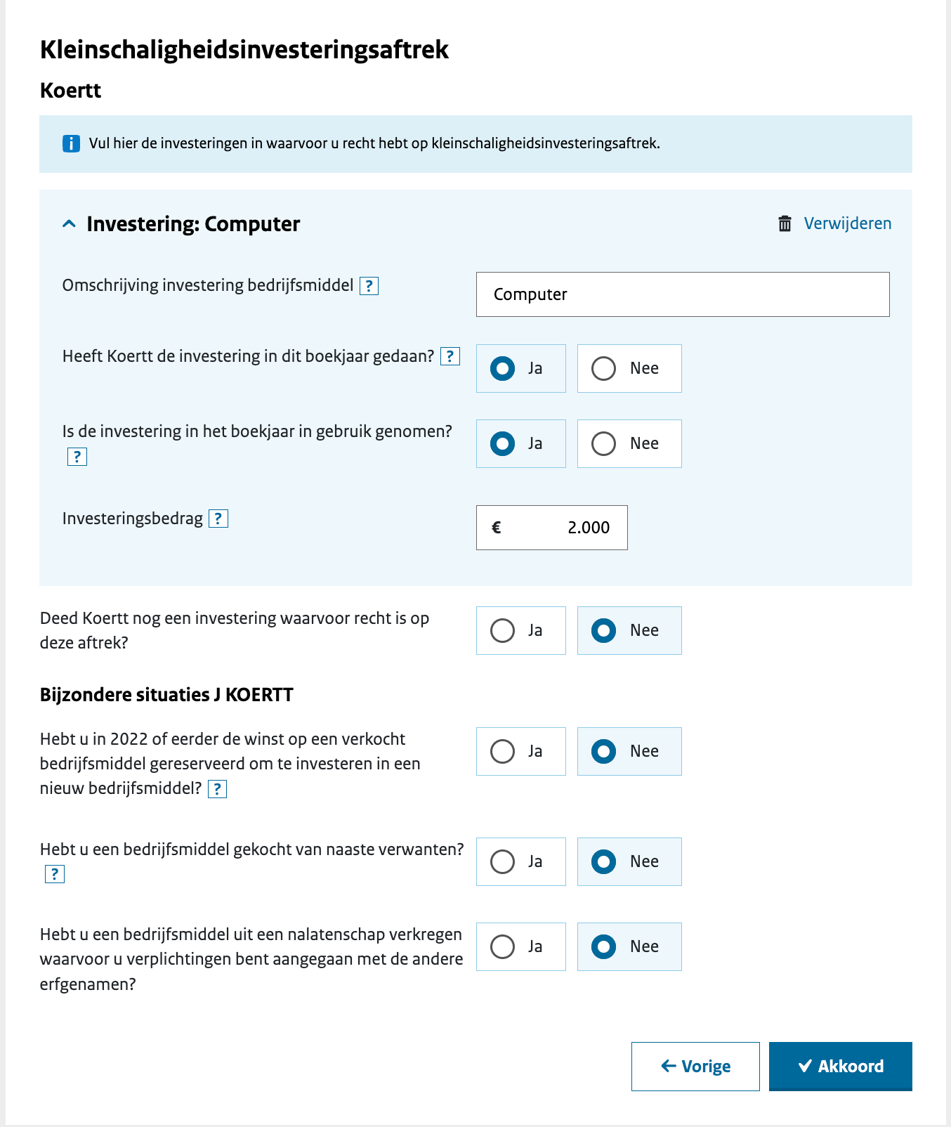 aangifte inkomstenbelasting Kleinschaligheidsinvesteringsaftrek