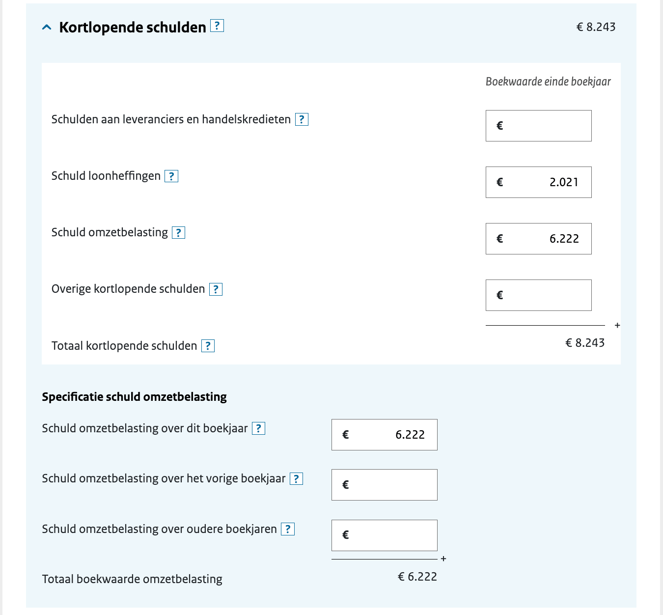 aangifte ib kortlopende schulden