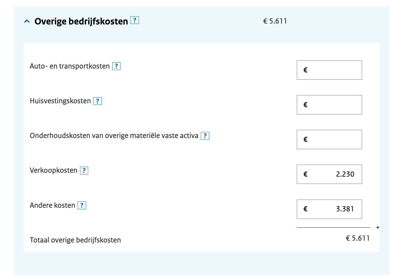 aangifte inkomstenbelasting Overige bedrijfskosten