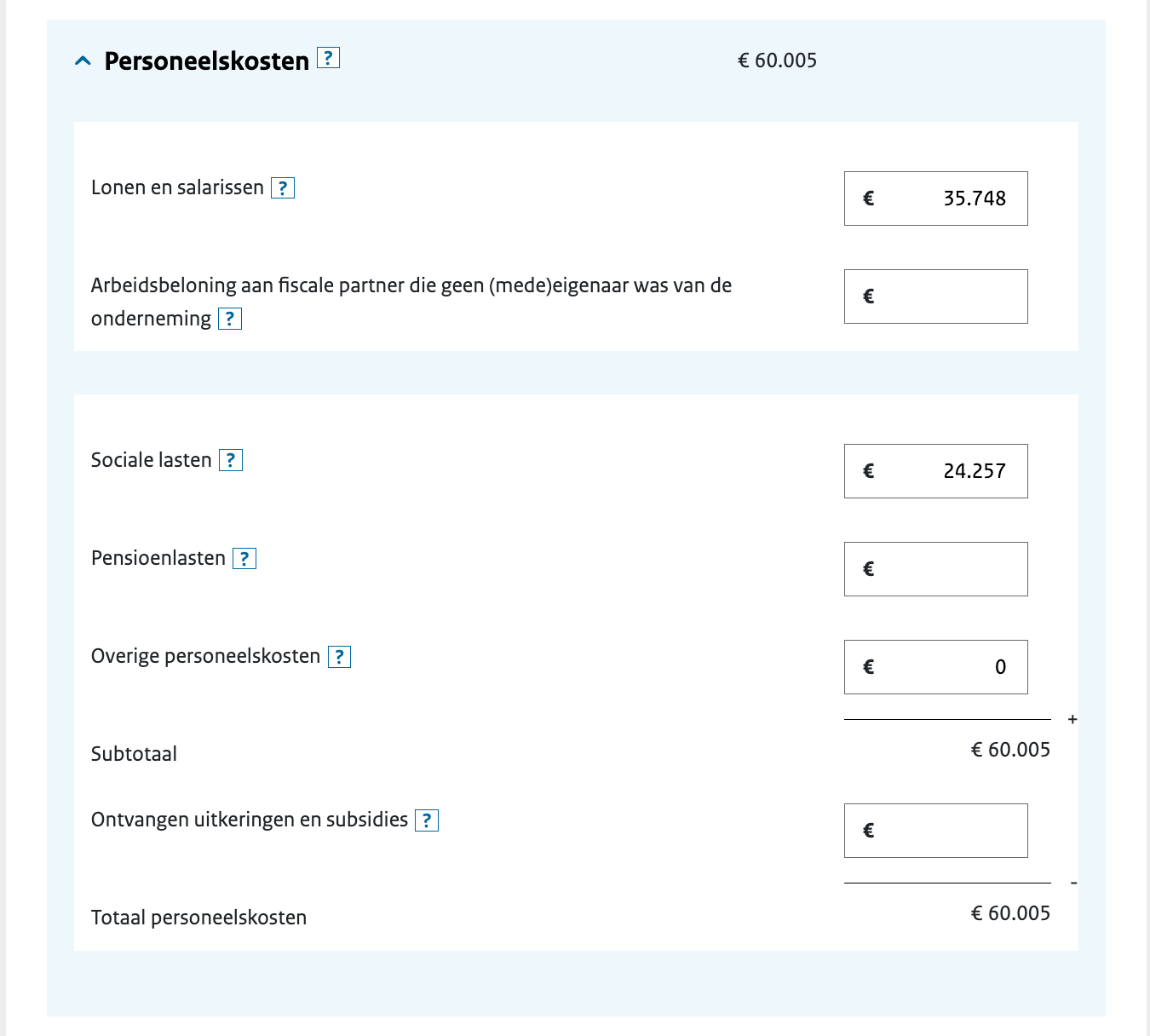 aangifte inkomstenbelasting personeelskosten