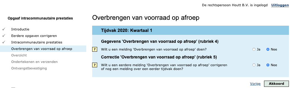 ICP voorraad overbrengen