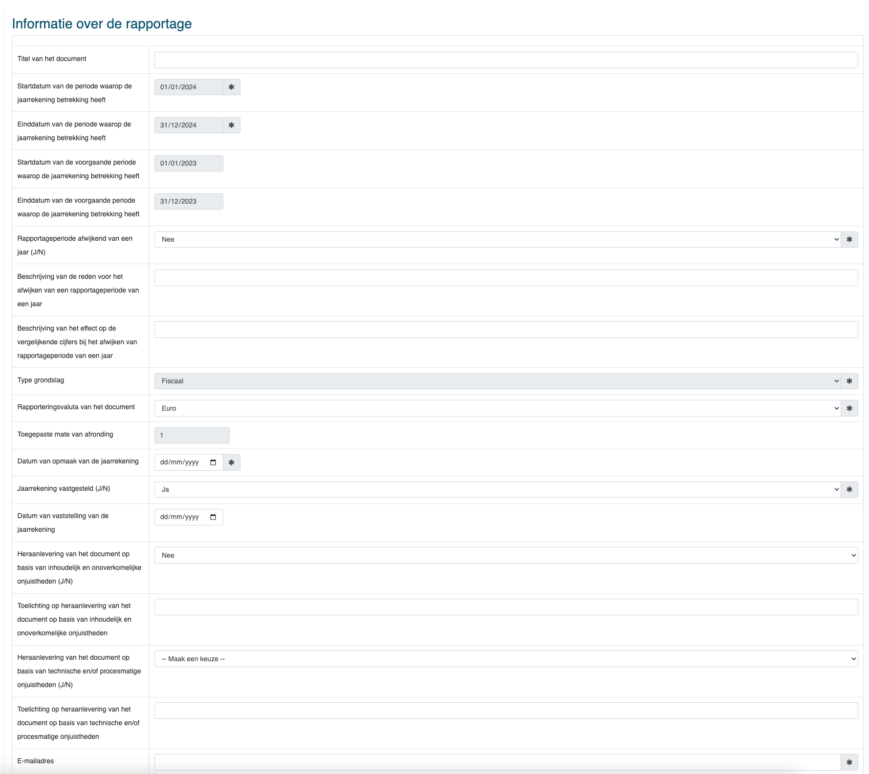 Informatie over de rapportage