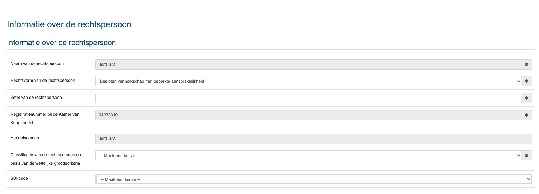 Informatie over de rechtspersoon