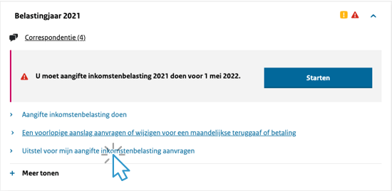 Link naar uitstelformulier inkomstenbelasting