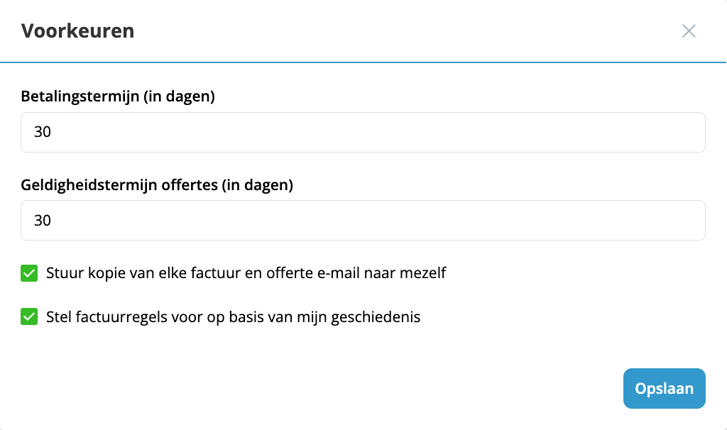 Overige voorkeuren scherm