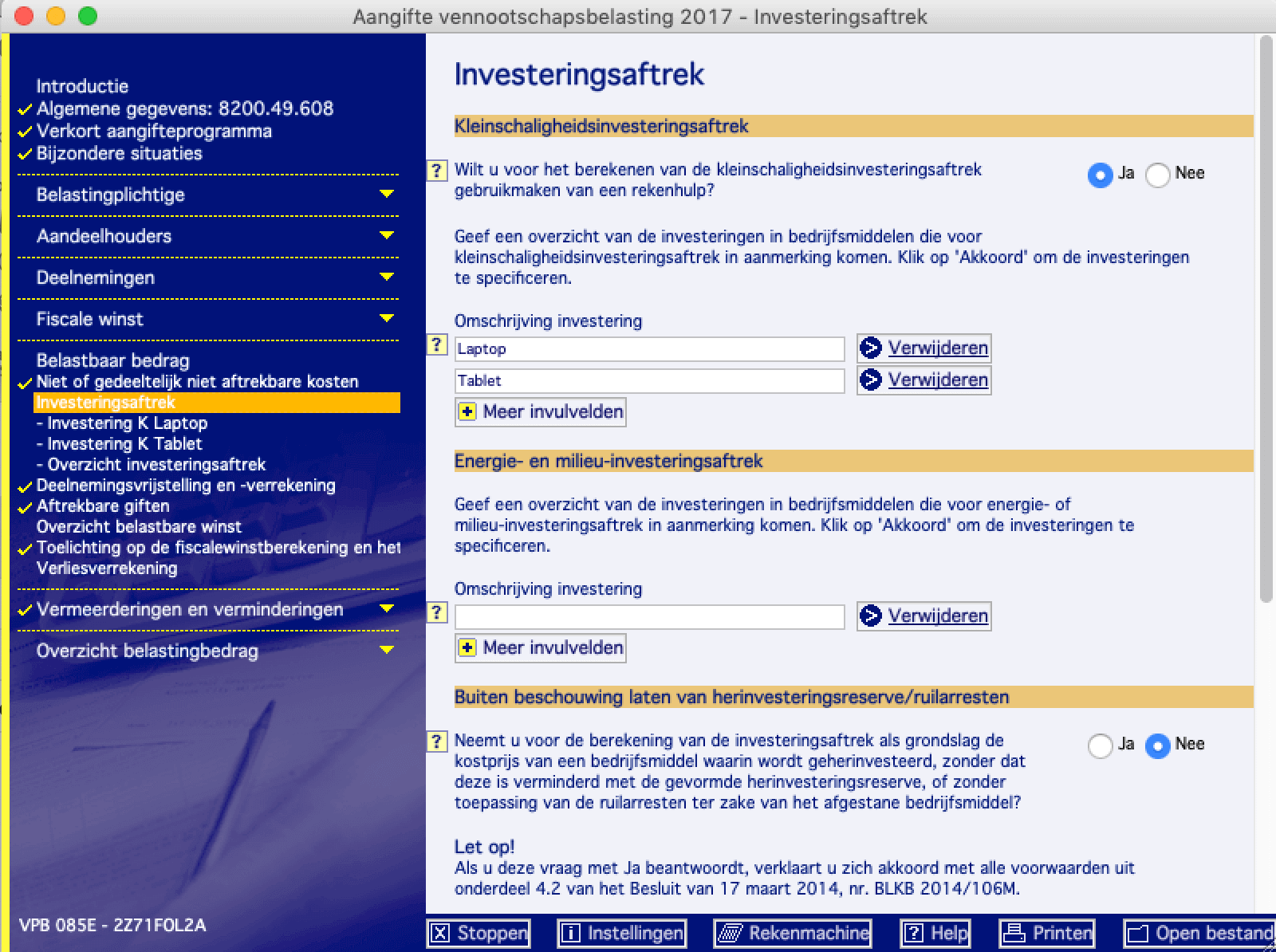 vpb investeringsaftrek