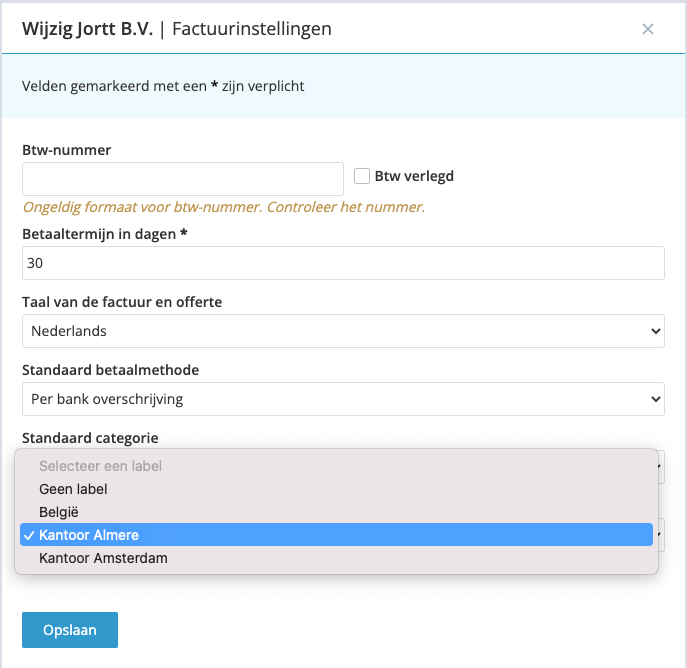 label toevoegen aan een klant