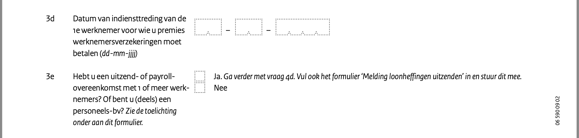 loonheffingennummer aanvragen 2024 vraag 3d en 3e