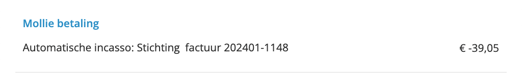 voorbeeld mollie automatische incasso betaling