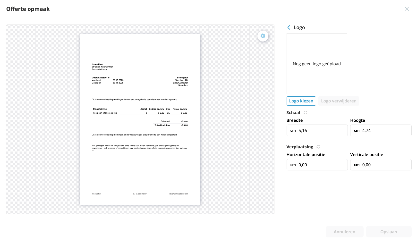 Pas het uiterlijk van de offerte aan naar je eigen smaak