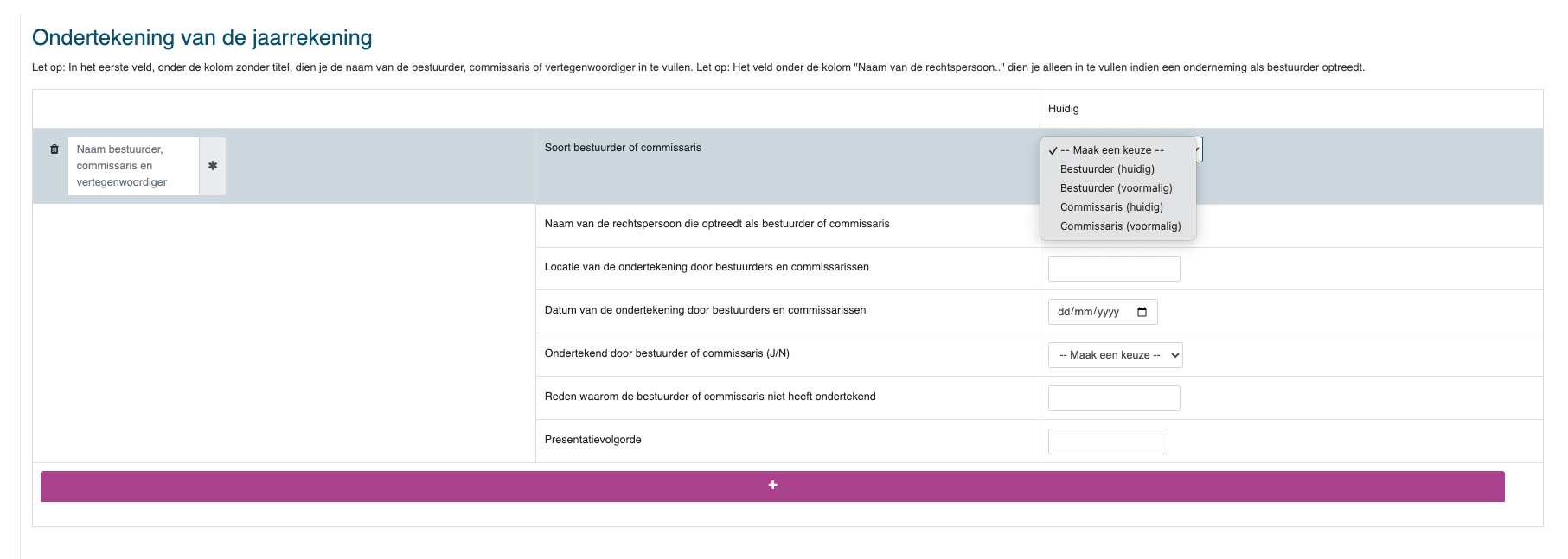 Ondertekening met bestuurders