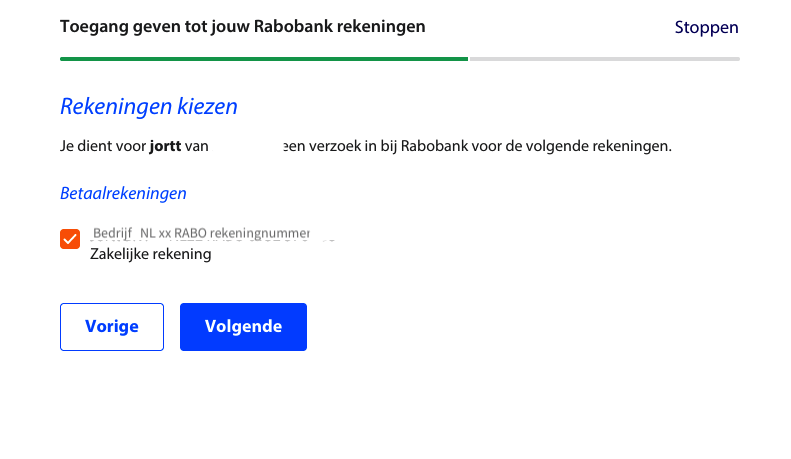 Rabobank rekening(en) selecteren