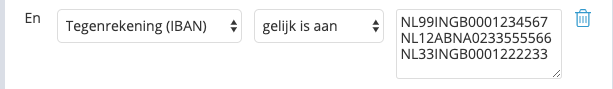 Regel gelijk aan meerdere IBANs