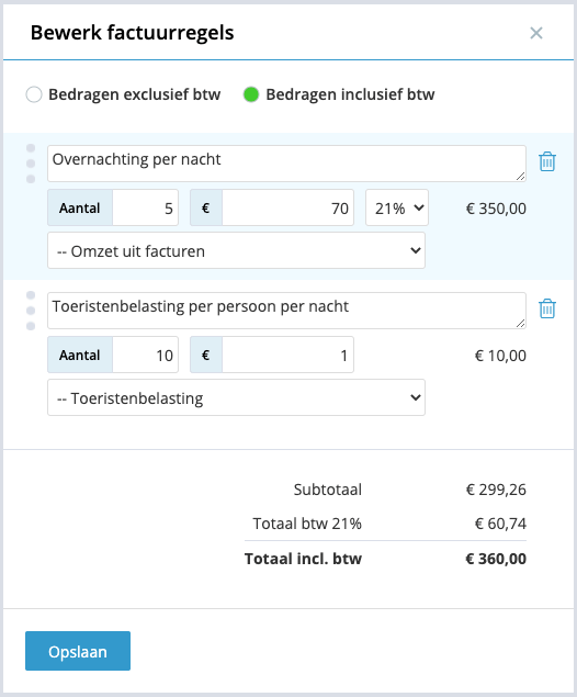 Toeristenbelasting factuur