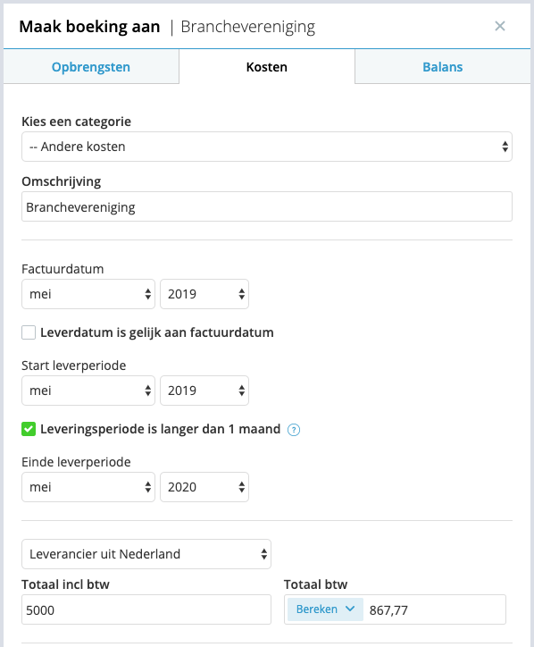 Overlopende (transitorische) posten in mijn boekhoudprogramma