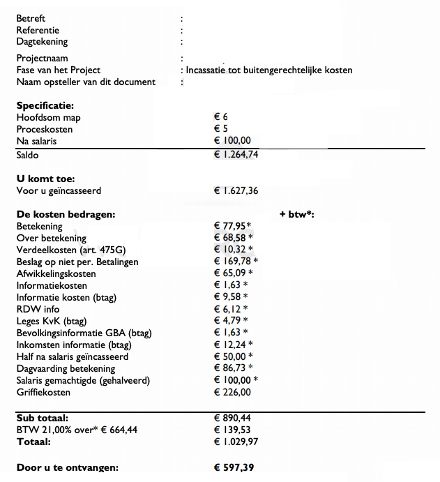 uitbetaling incassobureau boekhouding