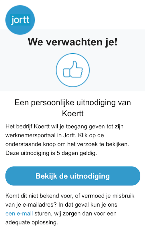Uitnodiging voor nieuwe gebruiker van het werknemersportaal