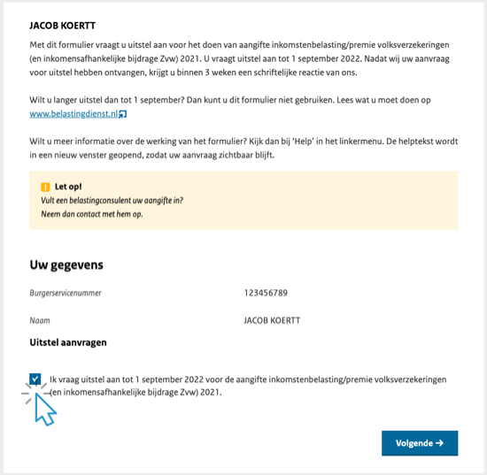 Het uitstelformulier inkomstenbelasting