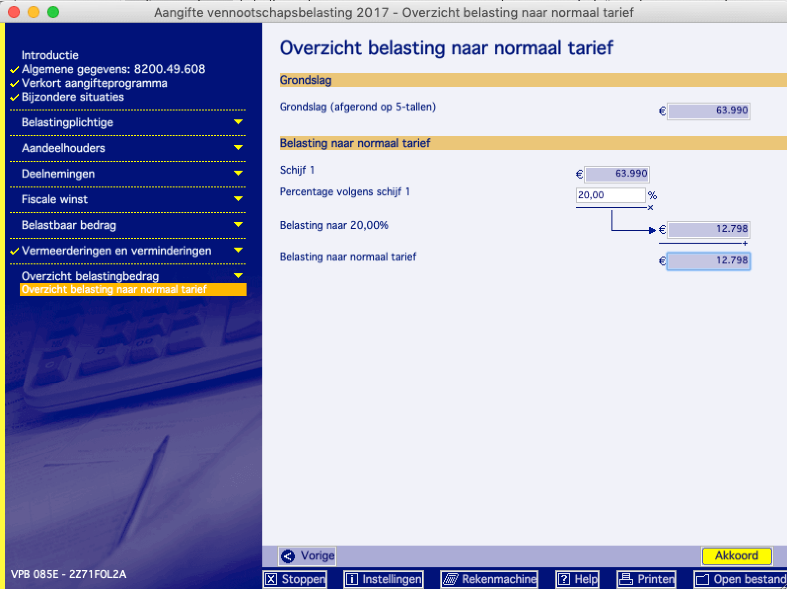 vpb overzicht belastbaar bedrag