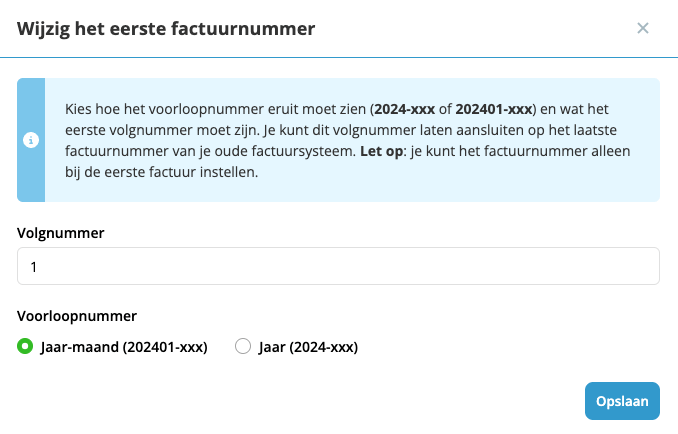 Stel je eerste factuurnummer