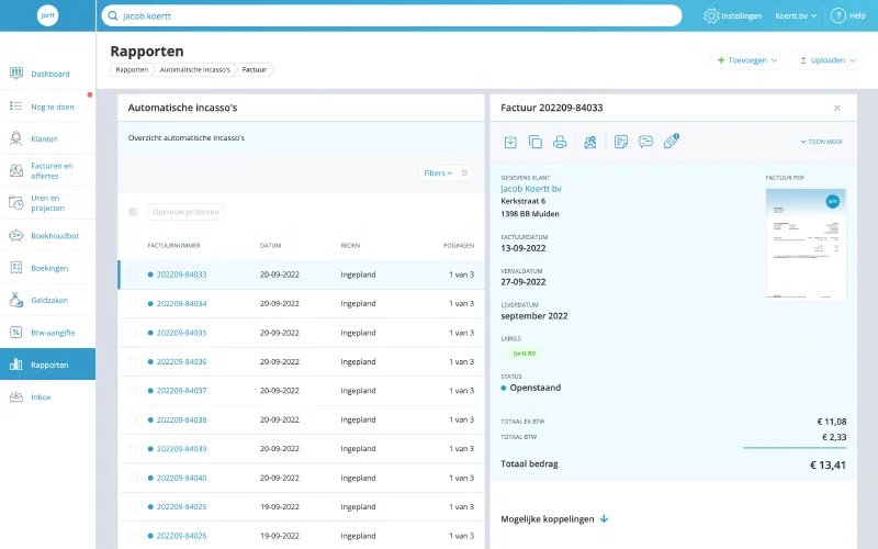Automatisch incasseren dashboard
