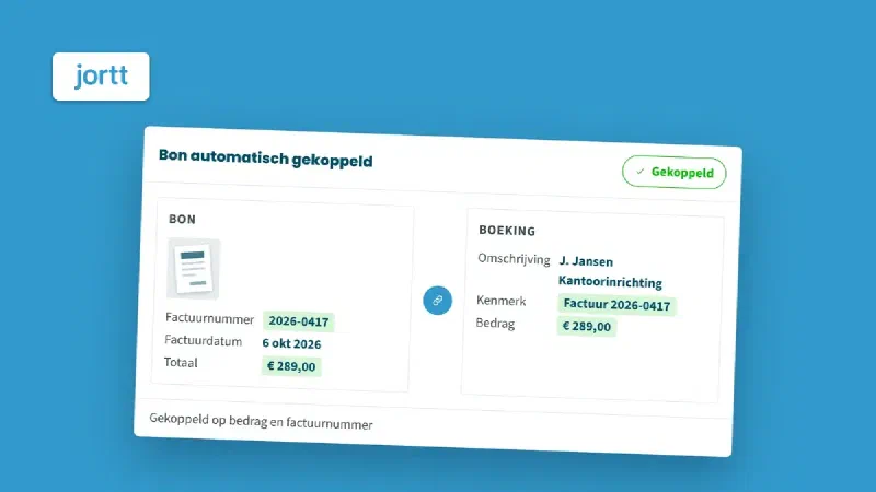 Een bon die jortt automatisch aan een boeking heeft gekoppeld, op bedrag en factuurnummer