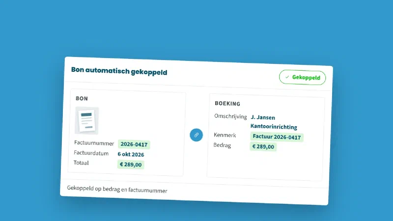 Een bon die jortt automatisch aan een boeking heeft gekoppeld, op bedrag en factuurnummer