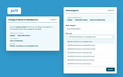Een categorie in jortt met de RGS-code eronder: Rente en bankkosten, WFbeRls