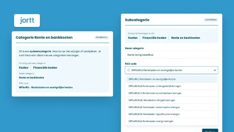 Een categorie in jortt met de RGS-code eronder: Rente en bankkosten, WFbeRls
