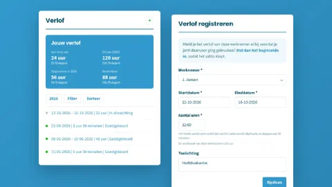 Het verlofoverzicht van een werknemer in het werknemersportaal van jortt