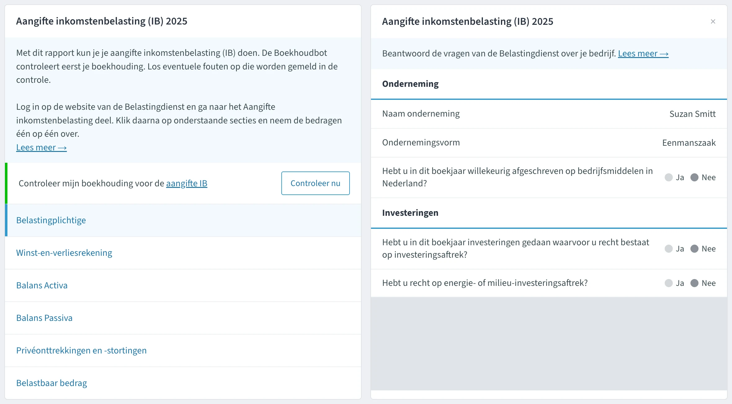 Het rapport aangifte inkomstenbelasting van jortt met de vragen over je onderneming